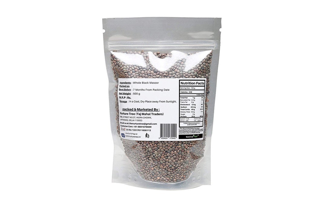 Nurture Tree Kaali Masoor Dal, Whole Black Masoor   Pack  500 grams